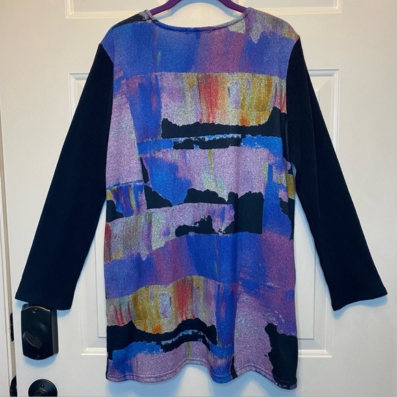 Lily London Women’s Tunic Sweater Top With Pockets Abstract Artsy Boho Sz L - Picture 2 of 15